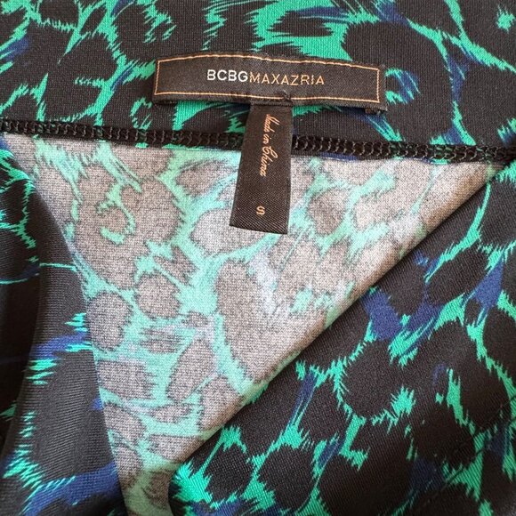 BCBGMaxAzria Leopard Print Mini Dress Sz.S Black Green Animal Print Cowl Neck - Picture 8 of 13